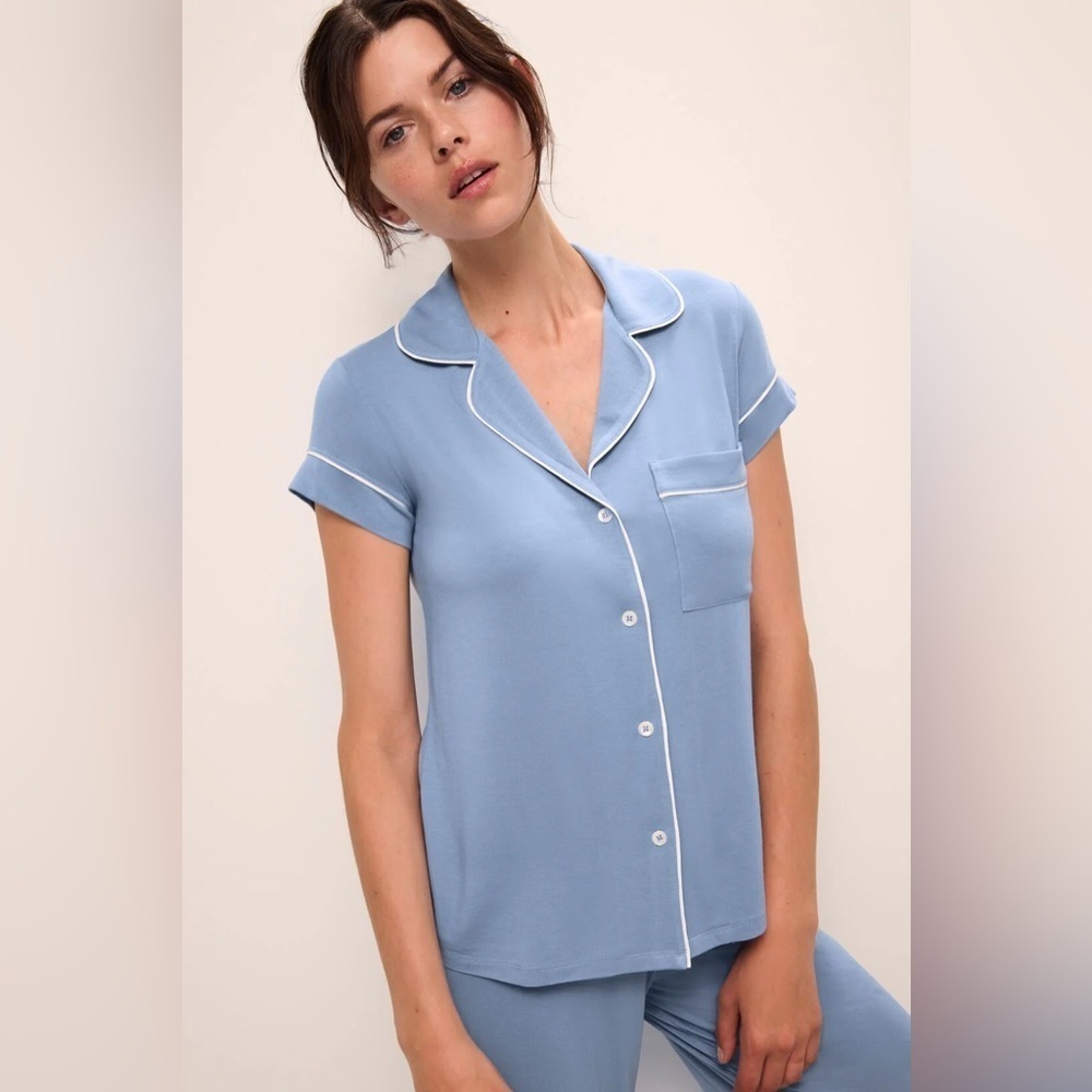 Eberjey gisele tencel modal pajamas shirt top short sleeve wedgewood relaxed